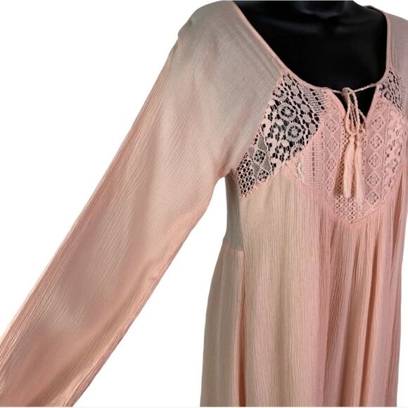 PURPLE Snow Boho Tunic Top Pale Pink Gauze Crochet Long Sleeves Size: L - Picture 4 of 9